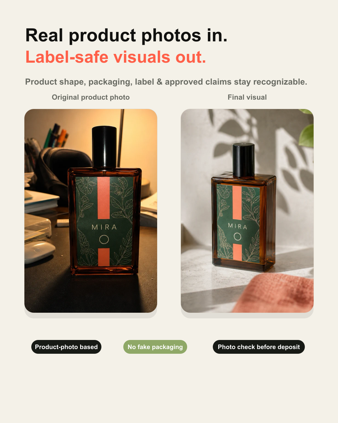 Product-photo based label-safe visual proof
